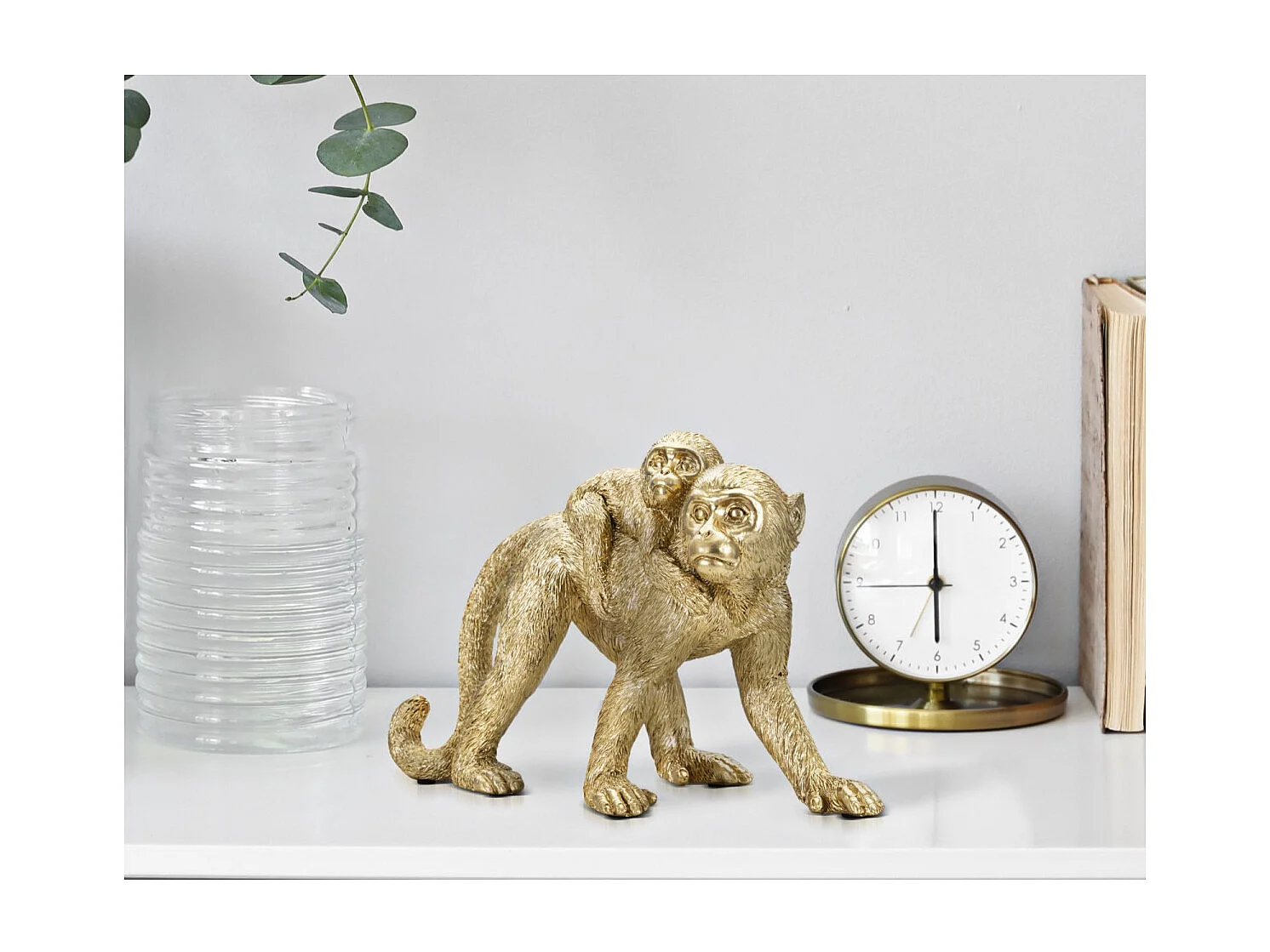 Statuette Déco Mère & Enfant "Singe" 29cm Or