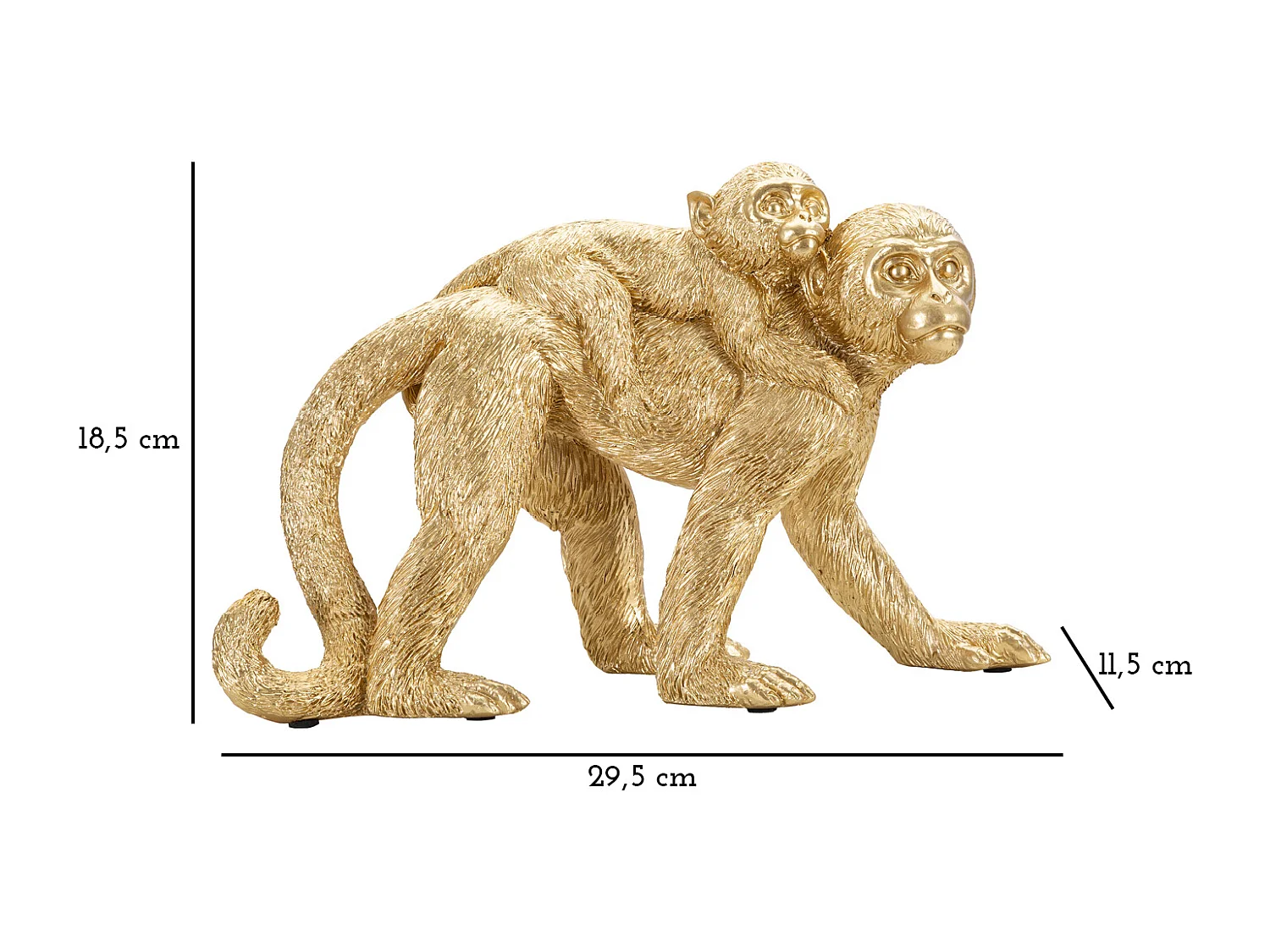 Statuette Déco Mère & Enfant "Singe" 29cm Or