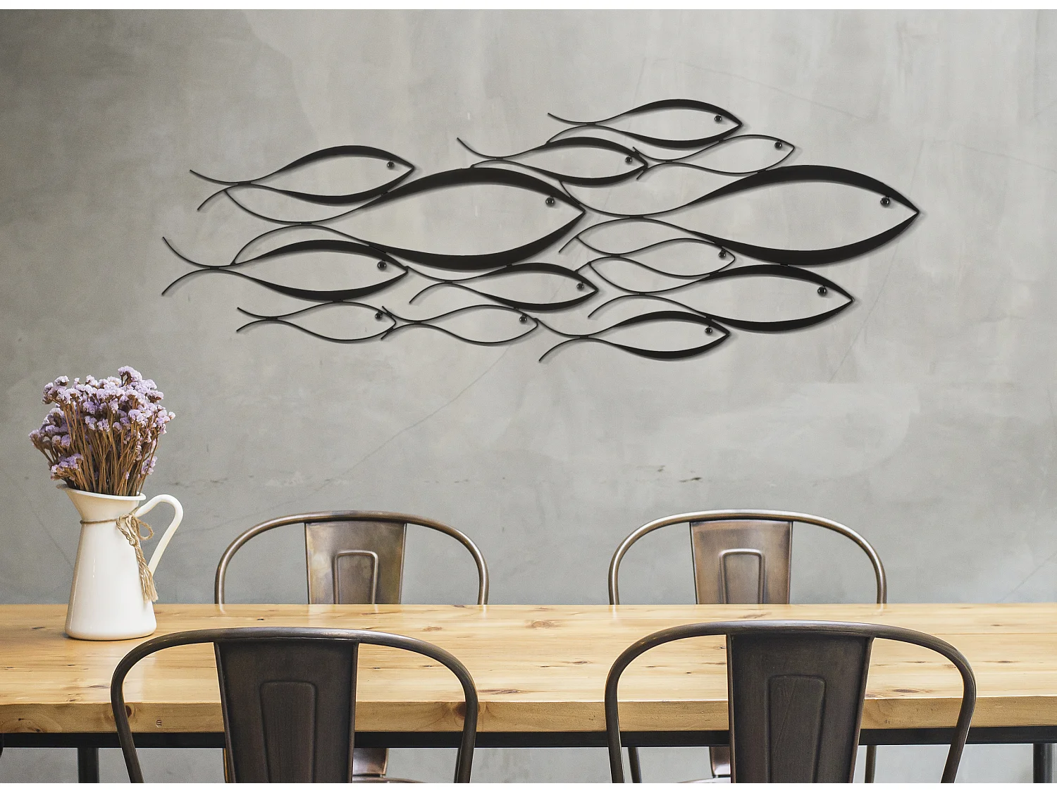 Pannello decorativo 3D in metallo nero pesci cm 100x1x35