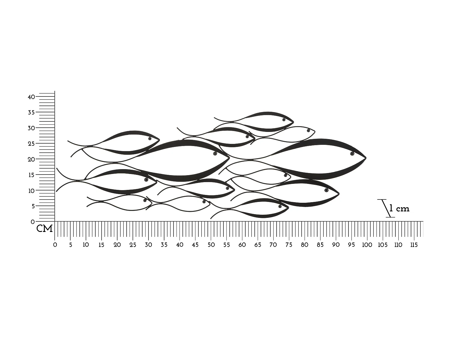 Pannello decorativo 3D in metallo nero pesci cm 100x1x35