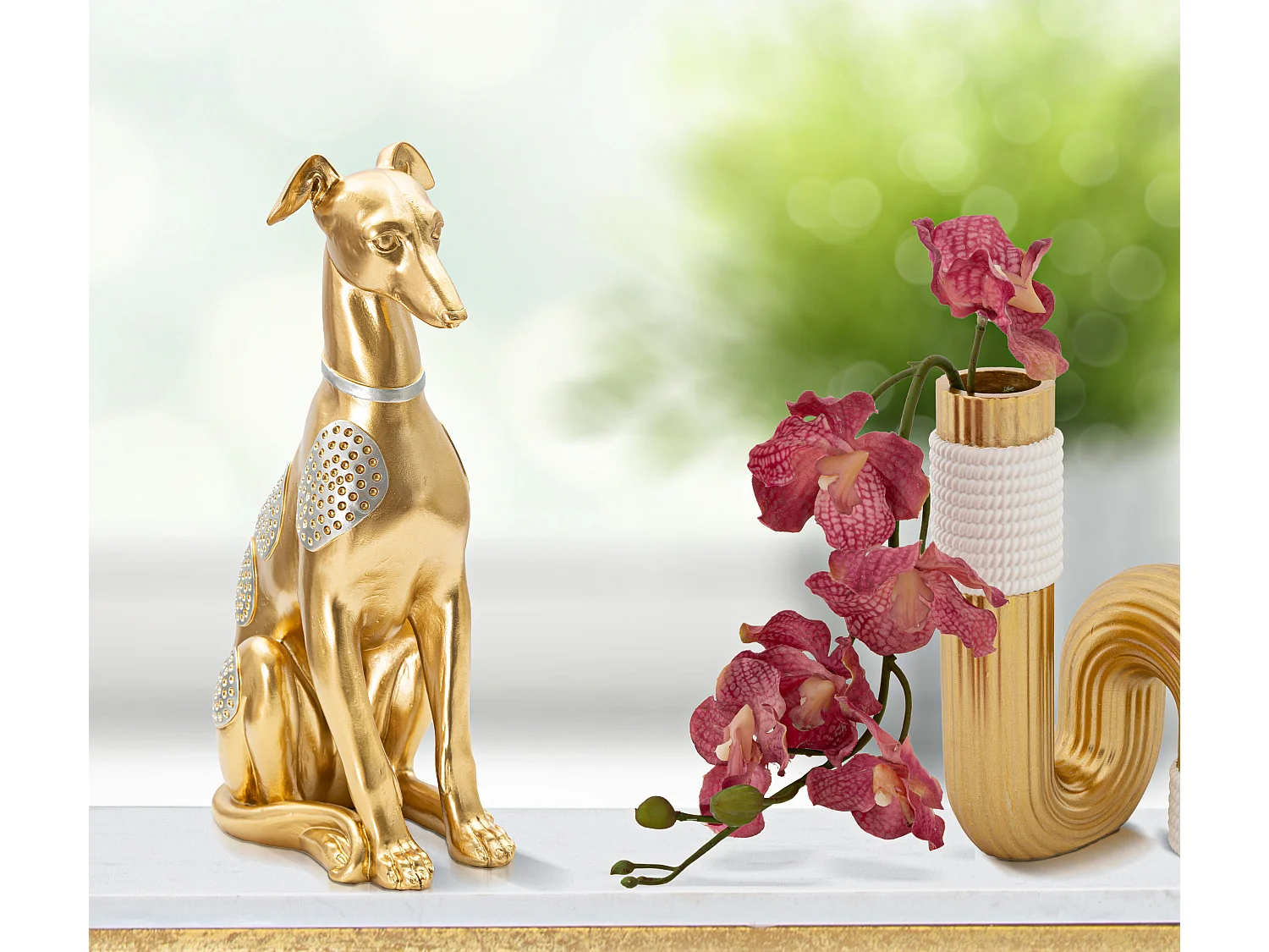 Statuette Design en Résine "Chien Assis" 29cm Or