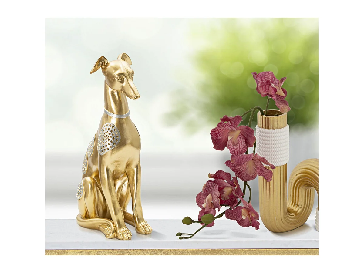 Statue sitzender Hund aus Kunstharz goldfarben 19,8x10x29 cm