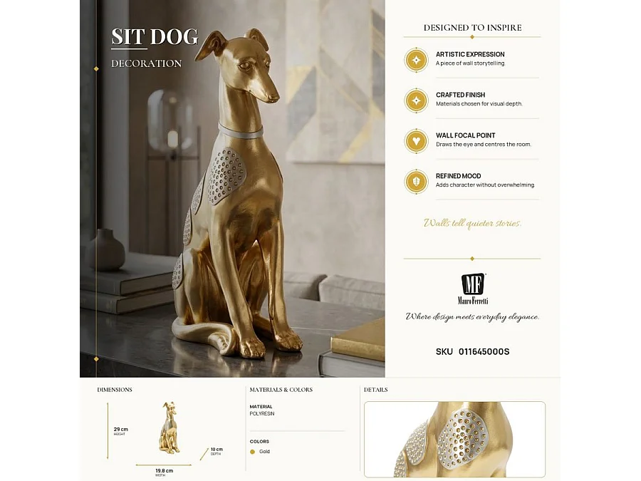 Statue sitzender Hund aus Kunstharz goldfarben 19,8x10x29 cm