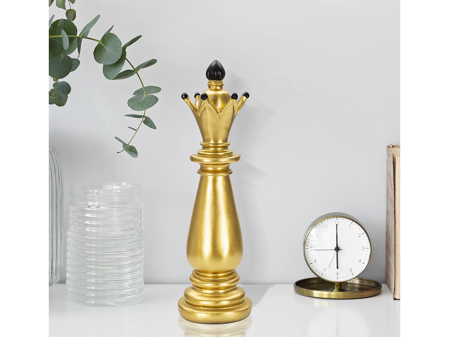 Alfiere degli scacchi in resina dorato e nero Ø cm 12,5x38,5
