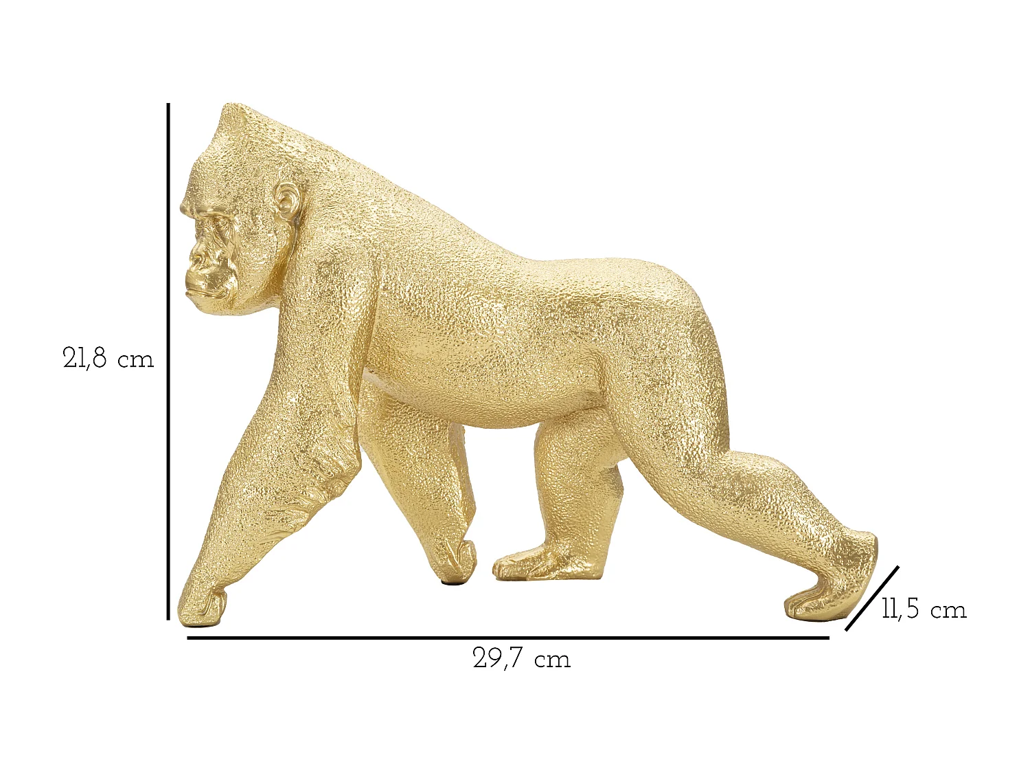 Statua di gorilla in resina dorata cm 29,7x11,5x21,8