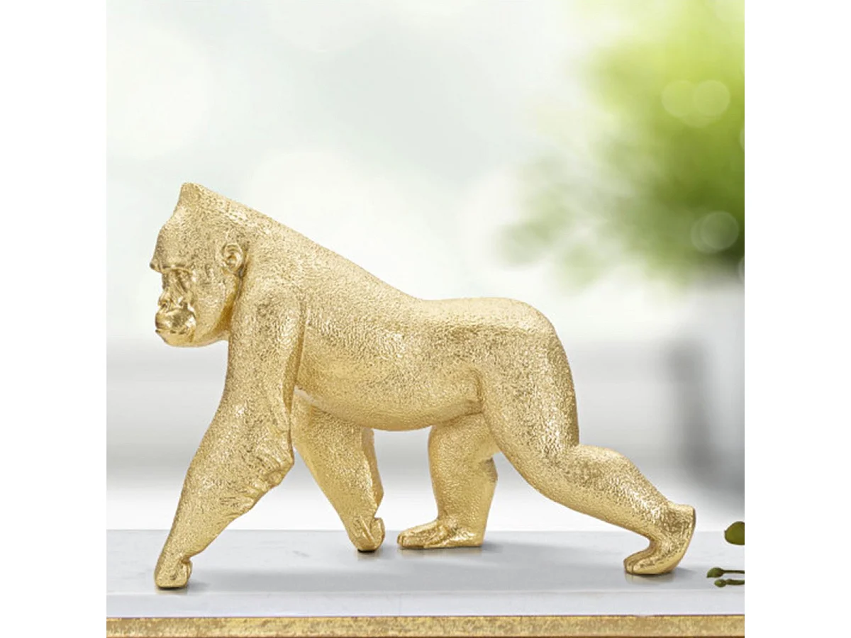 Gorilla-Statue aus Kunstharz goldfarben 29,7x11,5x21,8 cm