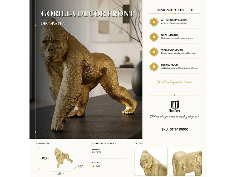 Gorilla-Statue aus Kunstharz goldfarben 29,7x11,5x21,8 cm