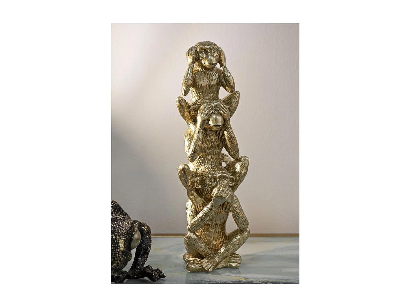 Statuette Déco Pyramide "3 Singes" 30cm Or