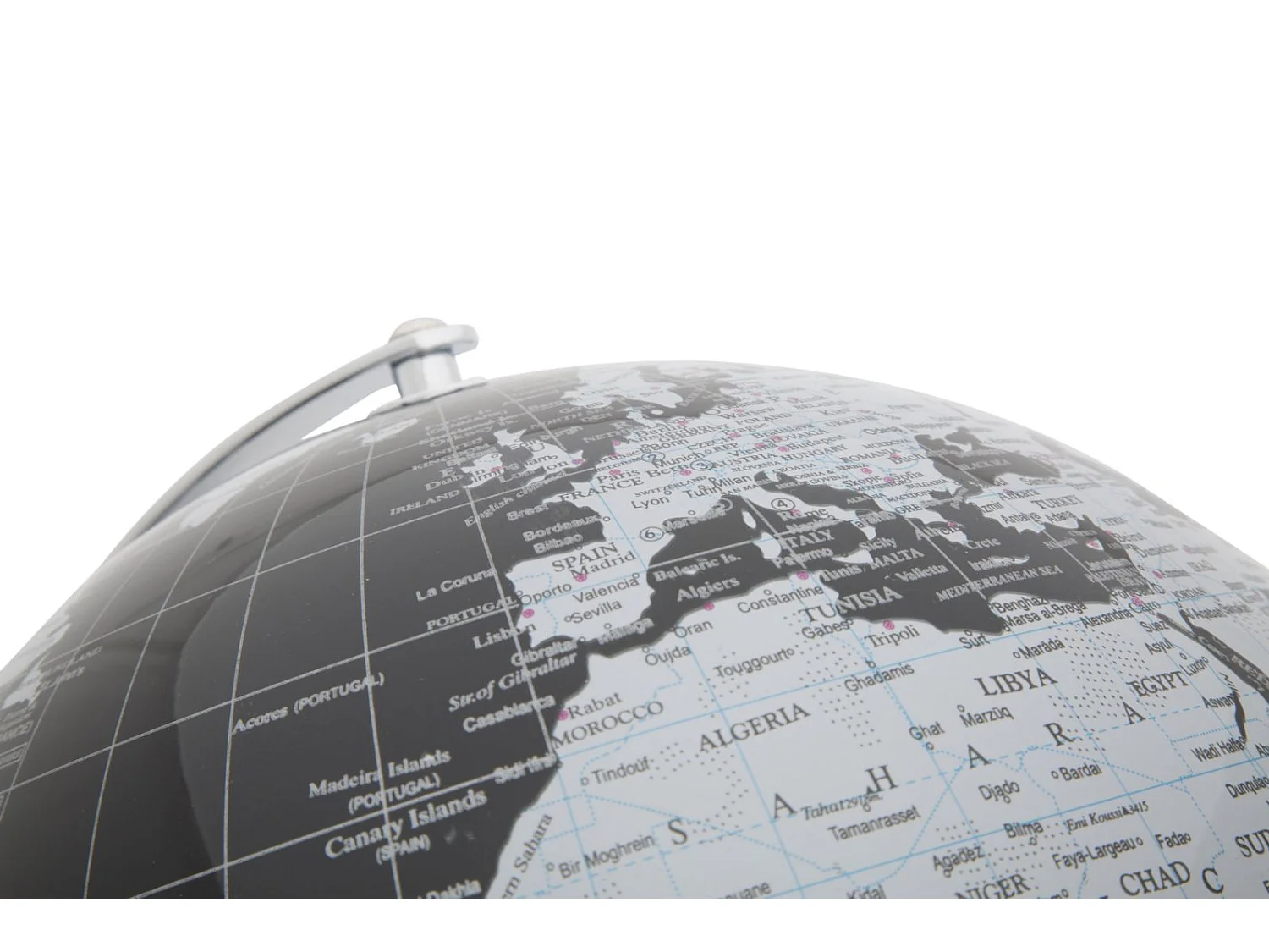 Mappamondo in pvc e base in metallo nero e argentato Ø cm 25x34