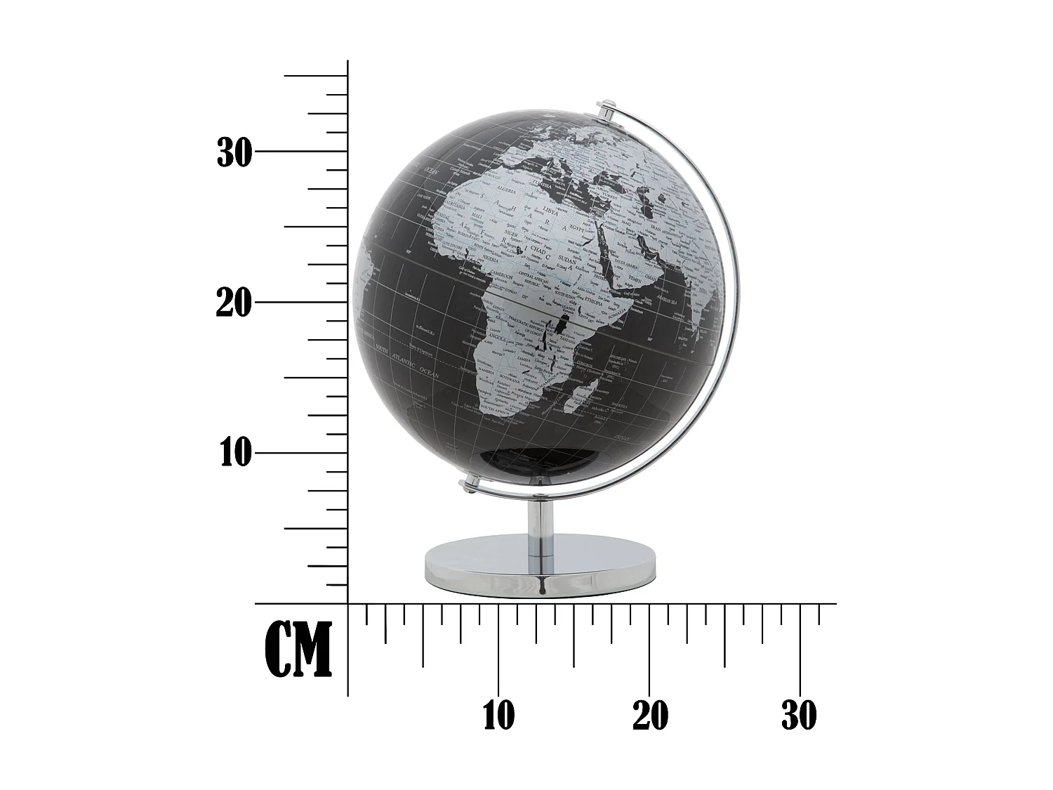 Mappamondo in pvc e base in metallo nero e argentato Ø cm 25x34