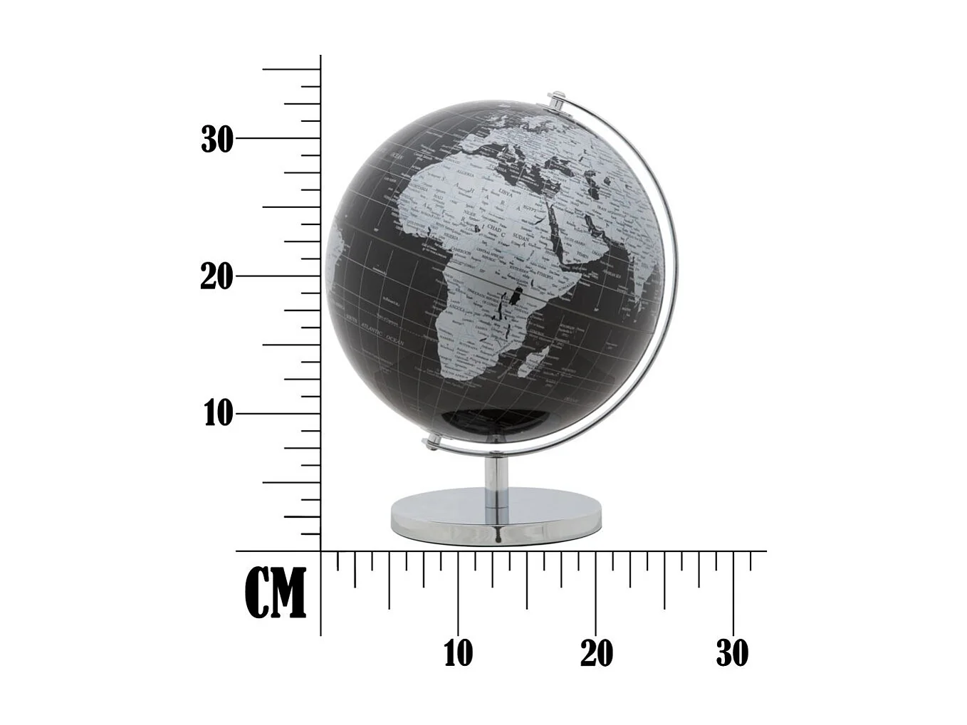 Mappamondo in pvc e base in metallo nero e argentato Ø cm 25x34