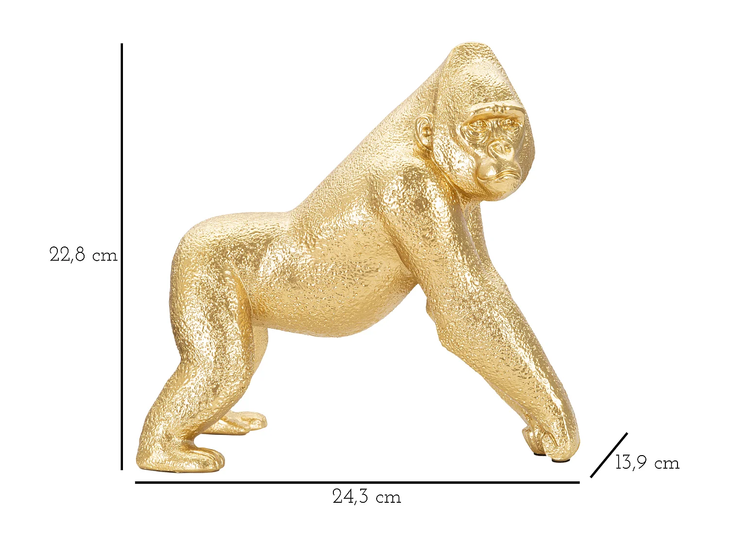 Statua di gorilla in resina dorata cm 24,3x13,9x22,8