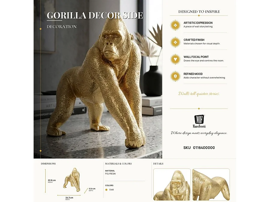 Gorillabeeld in gouden hars 24,3x13,9x22,8 cm