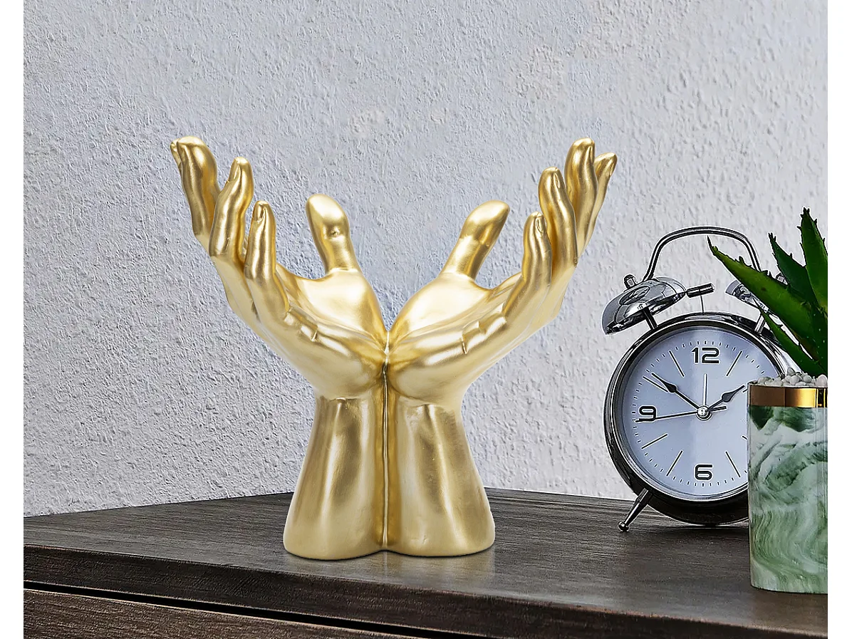 Mains Déco en Résine "Signe Peace" 24cm Or