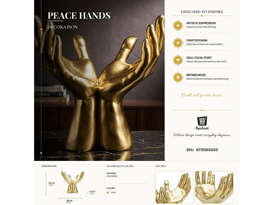 Statuetta a forma di mani giunte in resina dorata cm 25x15x24
