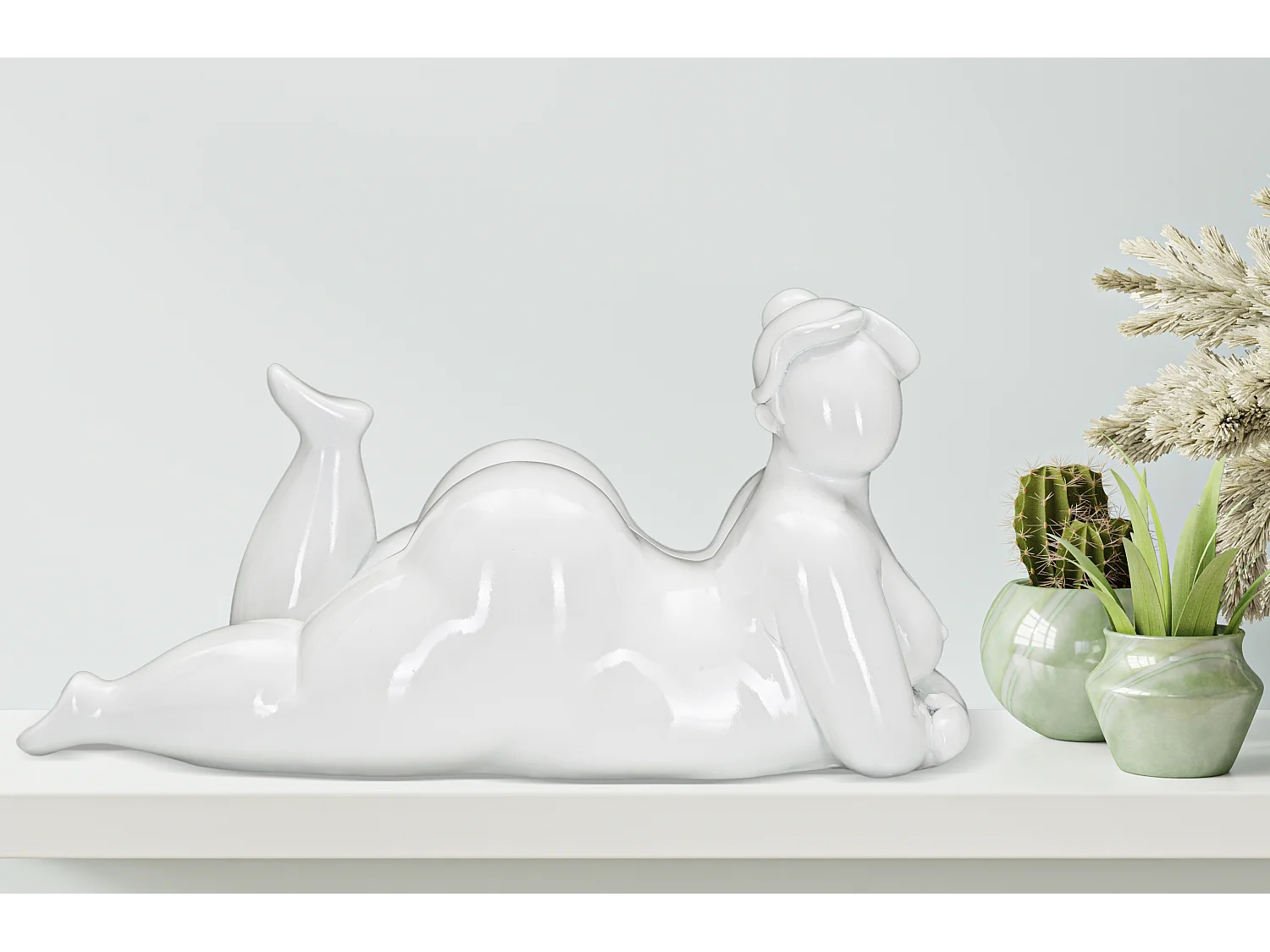 Statuette Femme Couchée en Résine "Yoga" 32cm Blanc