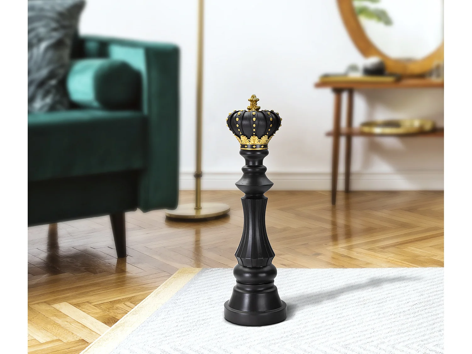 Pièce d'Échec Déco en Résine "Renne Couronne" 50cm Noir