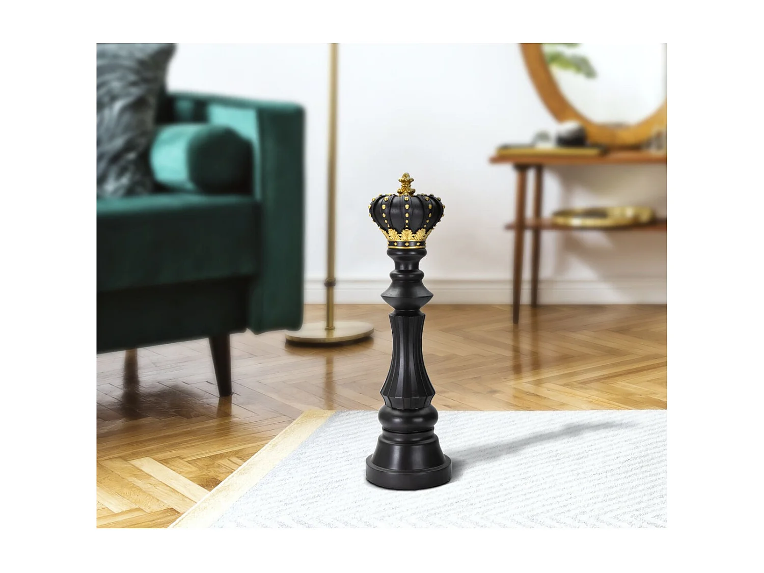 Pièce d'Échec Déco en Résine "Renne Couronne" 50cm Noir