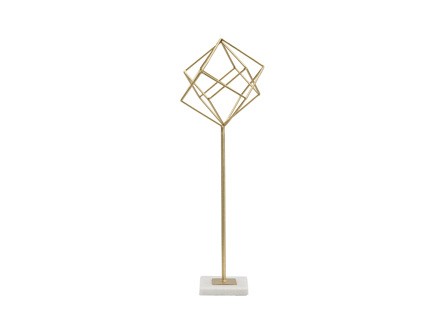 Sculpture géométrique en métal doré avec base en marbre, design élégant, 16x18x52,5 cm