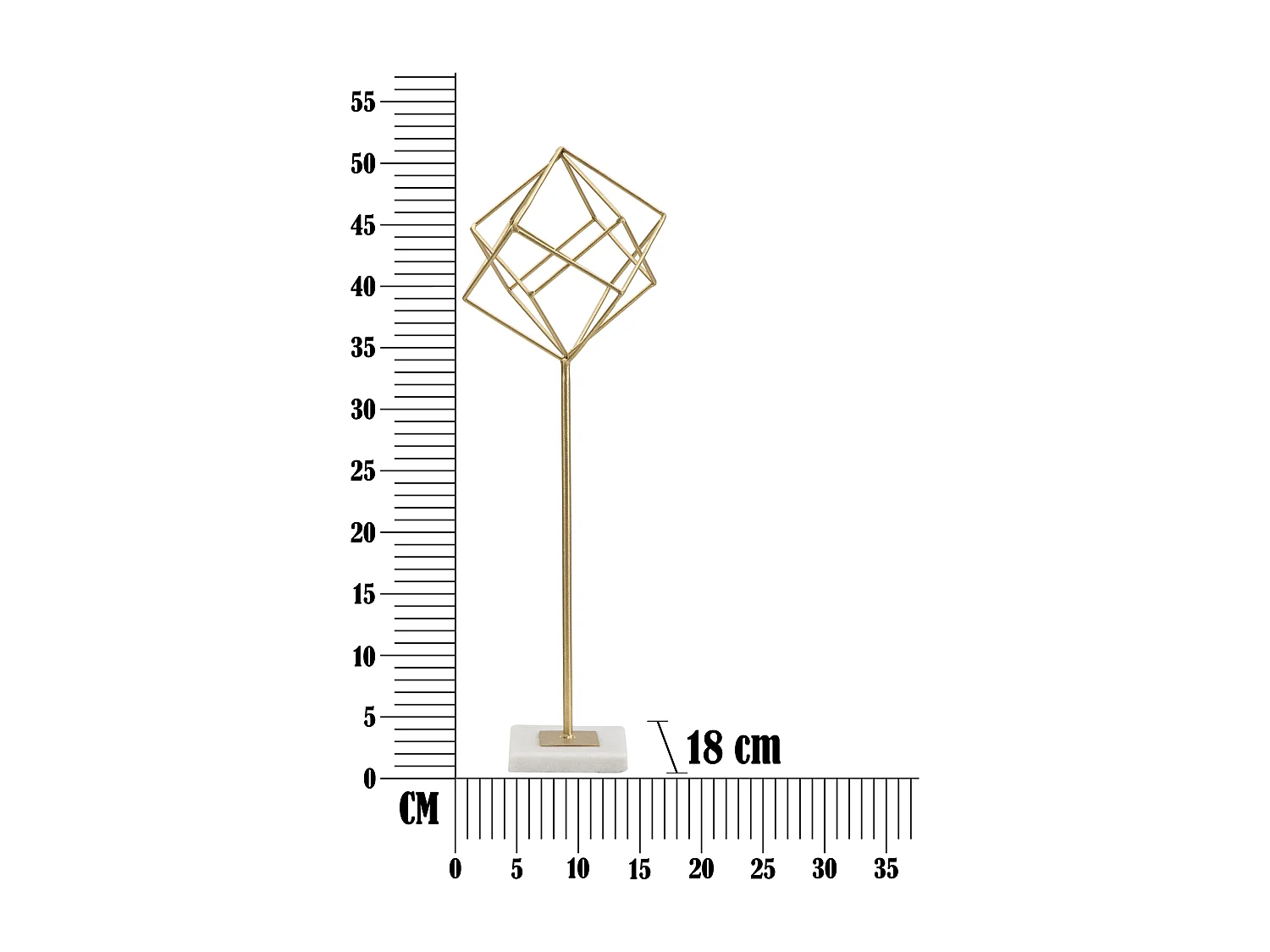 Gouden metalen sculptuur met witte marmeren voet 16x18x52,5 cm