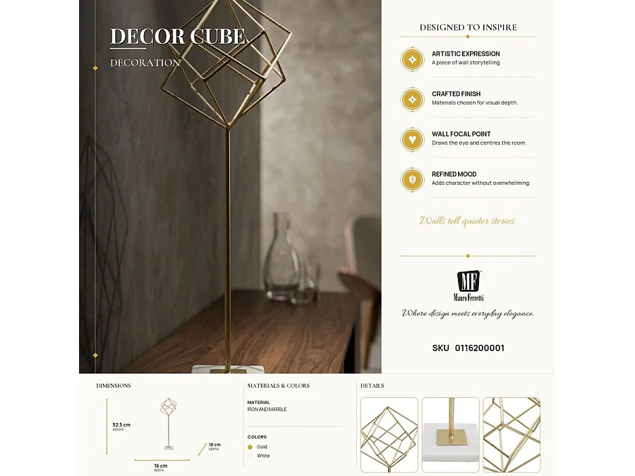 Objet Déco en Métal "Cube" 52cm Or