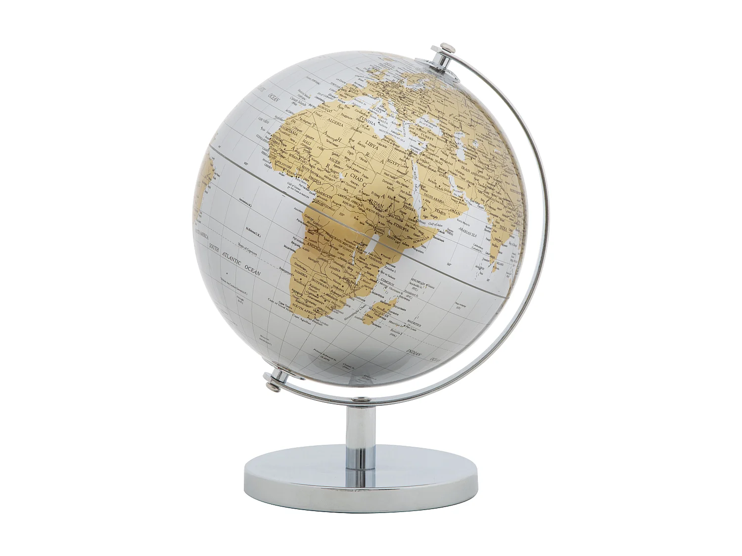 Mappamondo in pvc e base in metallo nero e argentato Ø cm 20x28