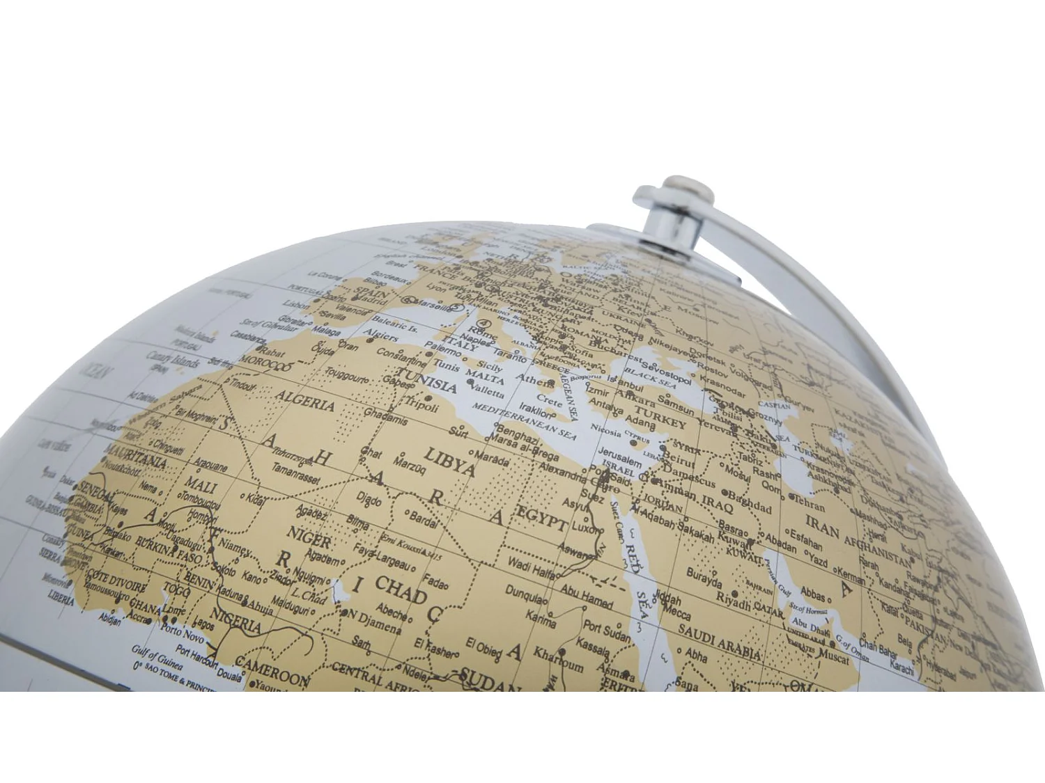 Mappamondo in pvc e base in metallo nero e argentato Ø cm 20x28