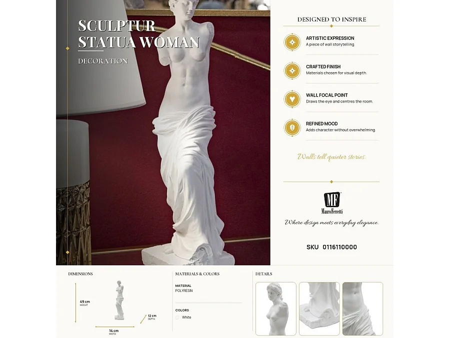 Statuette Sculpture "Femme" 49cm Blanc