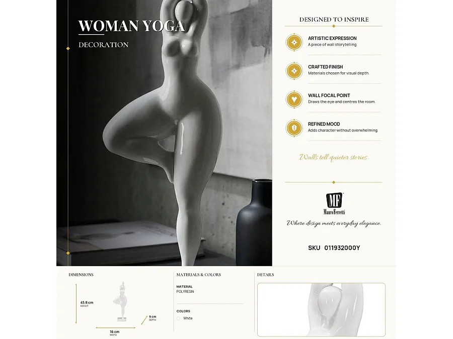 Statuetta di donna in resina bianca cm 16x9x45,8