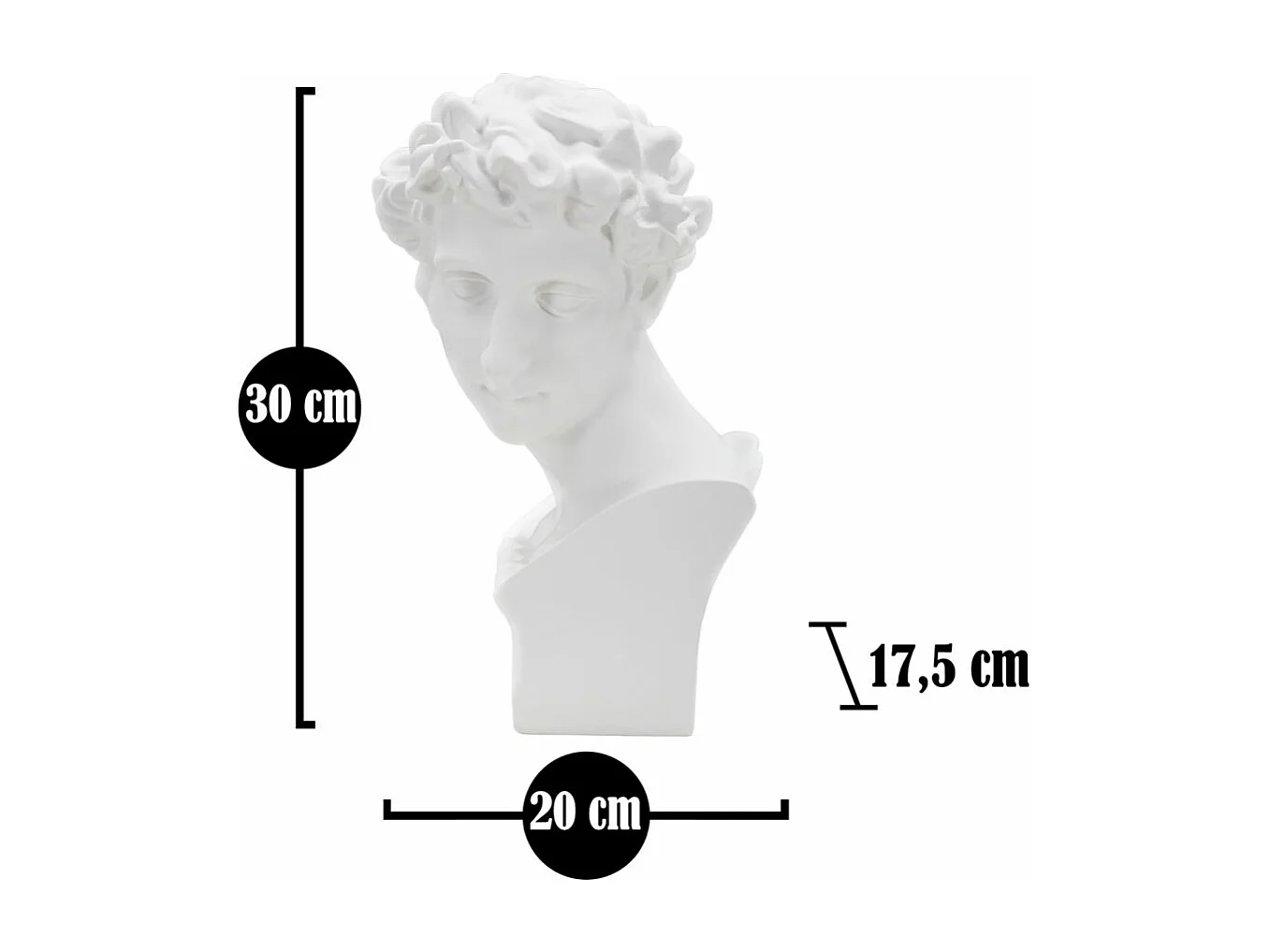 Statuette Tête Déco "Jeune Homme" 30cm Blanc