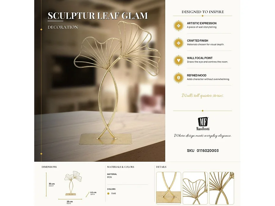 Gouden metalen sculptuur 25x8,5x35 cm