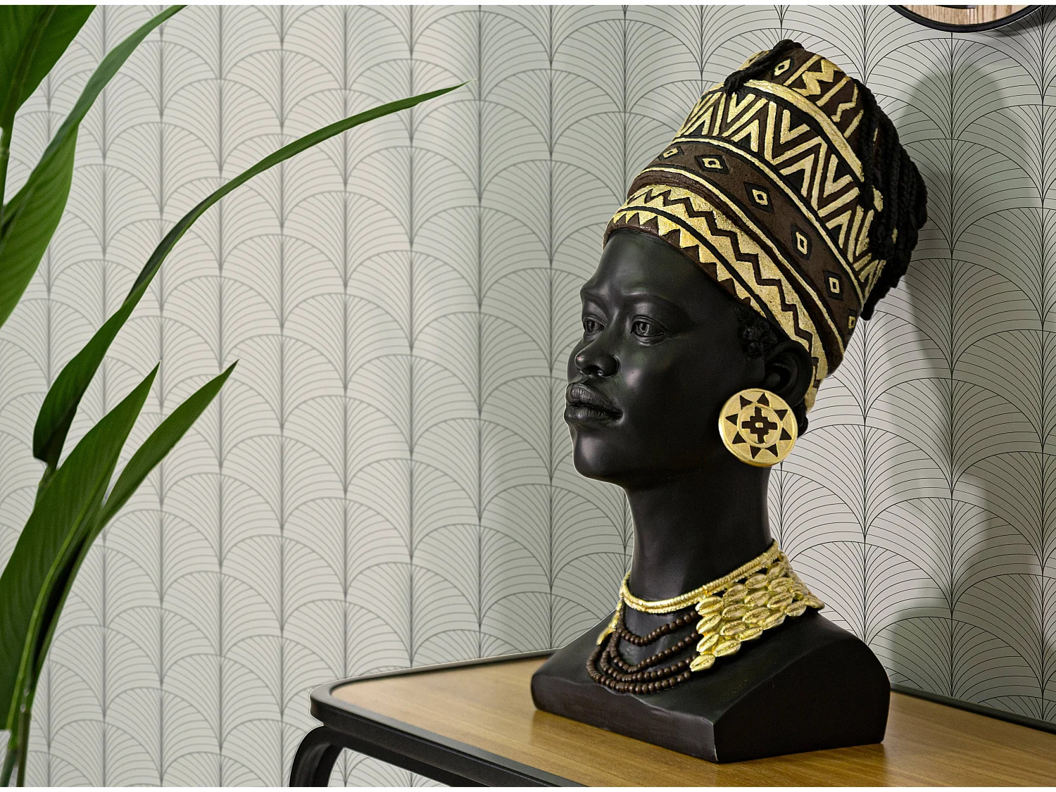 Statuette Tête Femme Coiffe "Massai" 45cm Noir