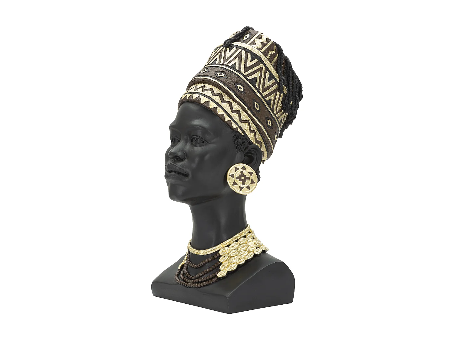 Statuette Tête Femme Coiffe "Massai" 45cm Noir