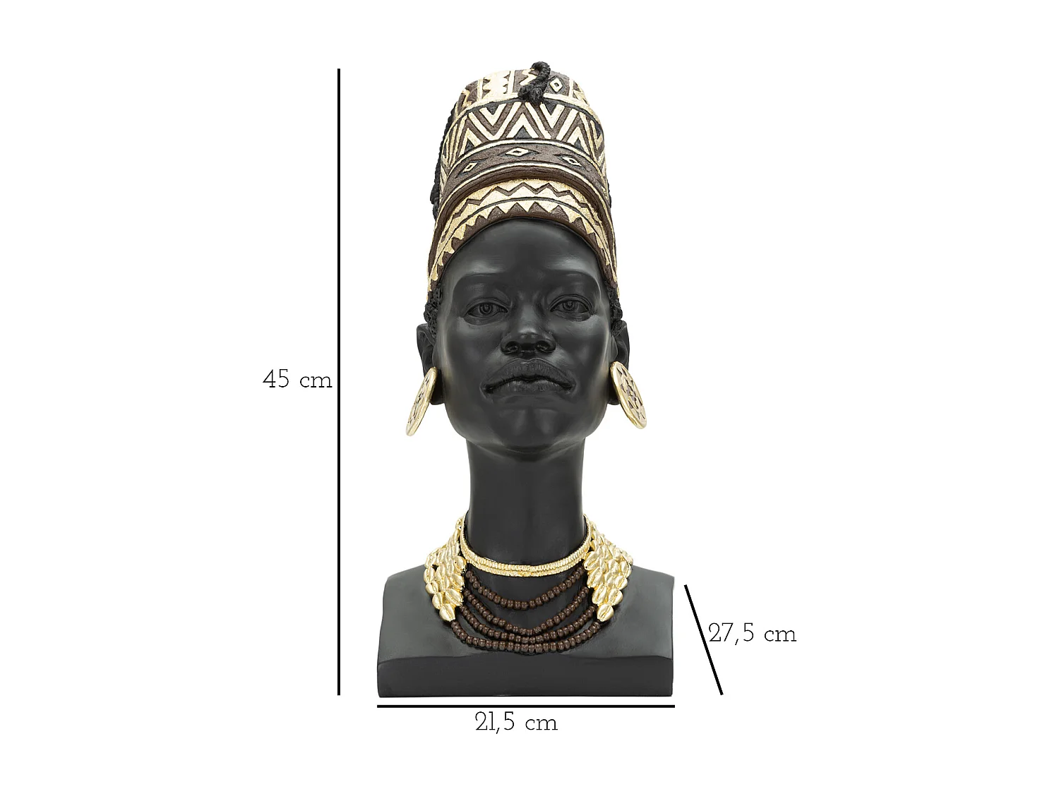 Statuette Tête Femme Coiffe "Massai" 45cm Noir