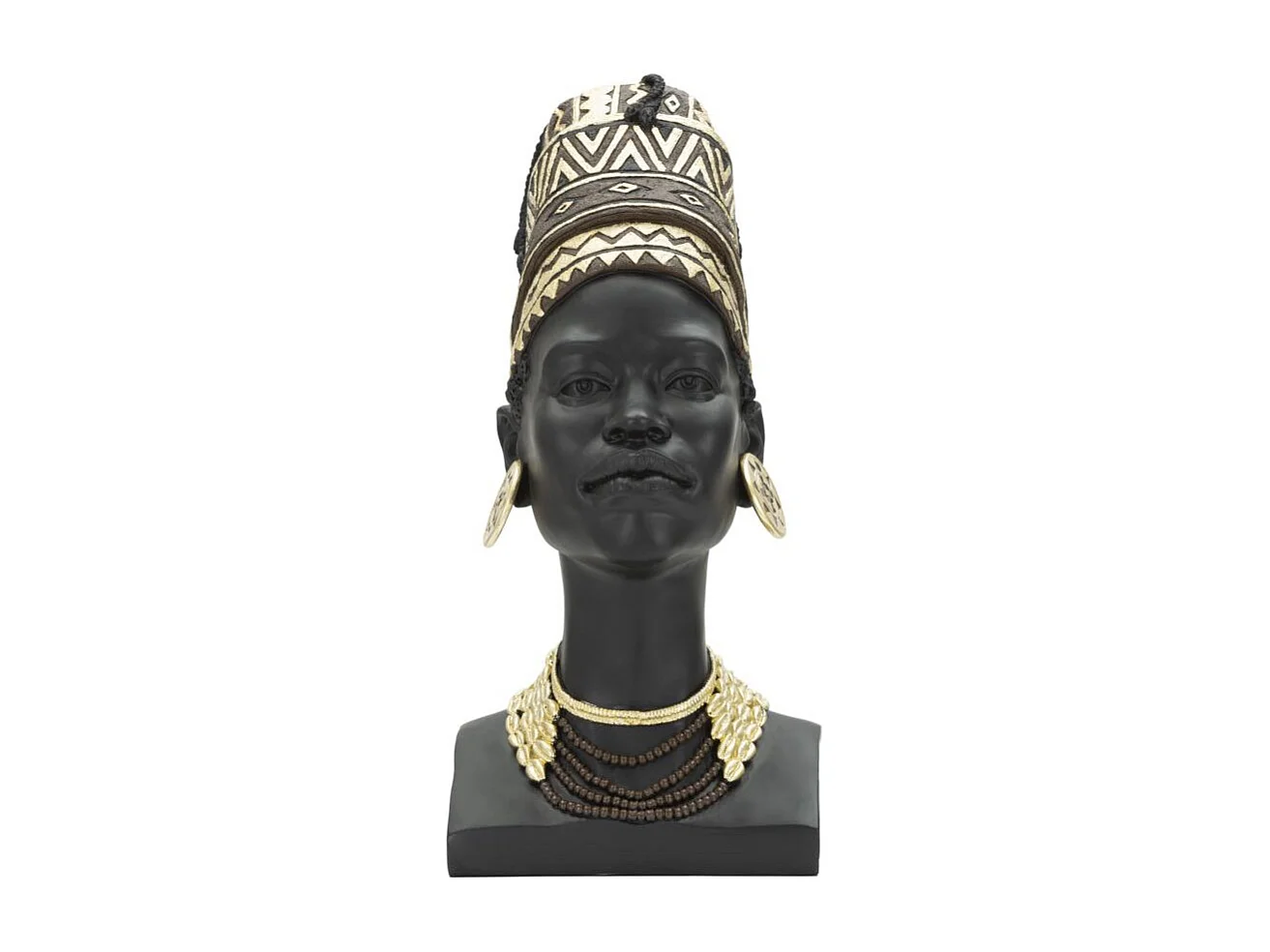 Statuette Tête Femme Coiffe "Massai" 45cm Noir
