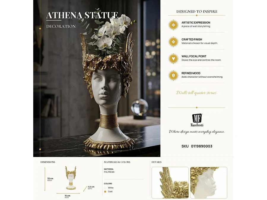 Busto di donna in resina dorata cm 15x14,5x32