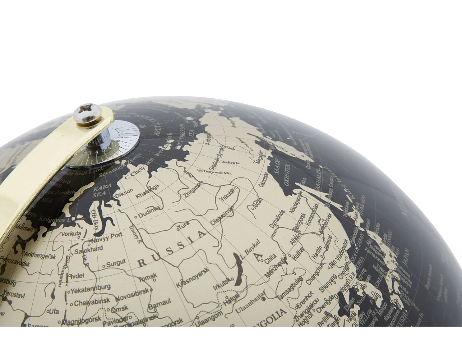 Mappamondo in pvc e base in metallo nero e dorato Ø cm 25x34