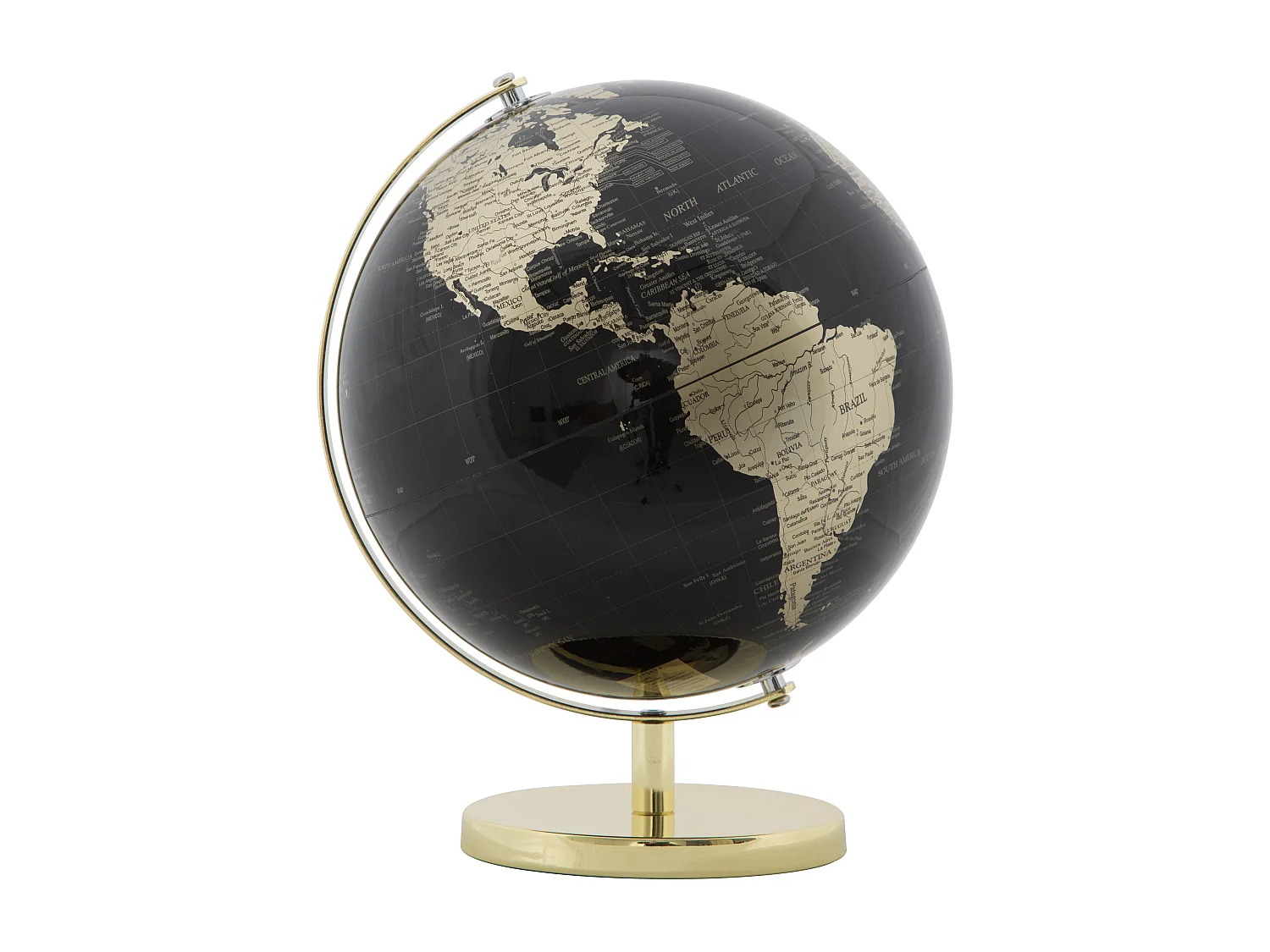 Mappamondo in pvc e base in metallo nero e dorato Ø cm 25x34