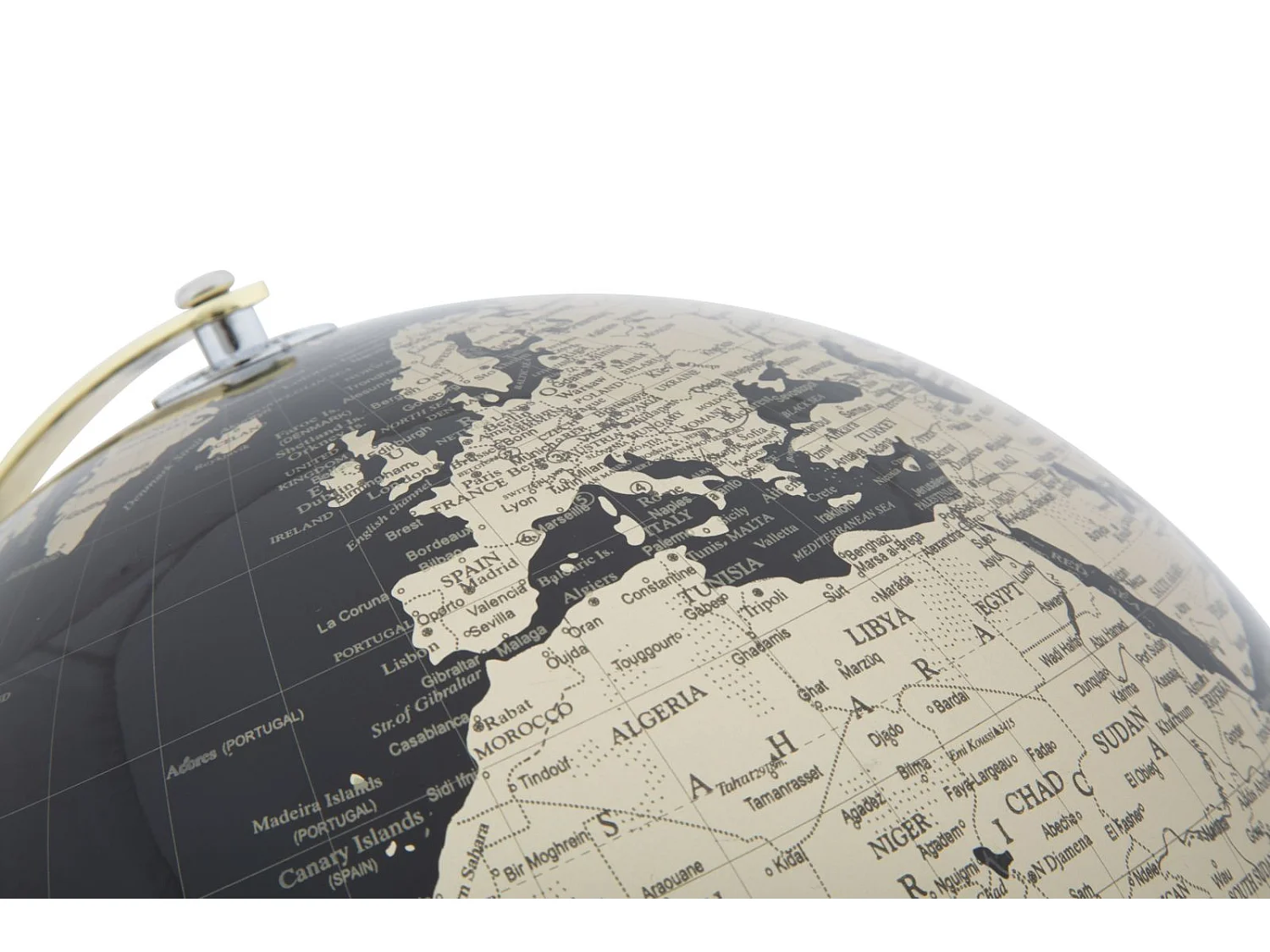 Mappamondo in pvc e base in metallo nero e dorato Ø cm 25x34