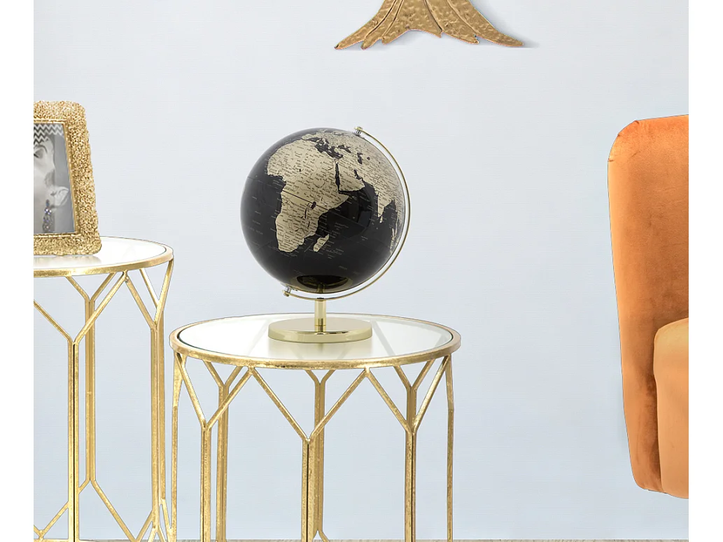 Mappamondo in pvc e base in metallo nero e dorato Ø cm 25x34