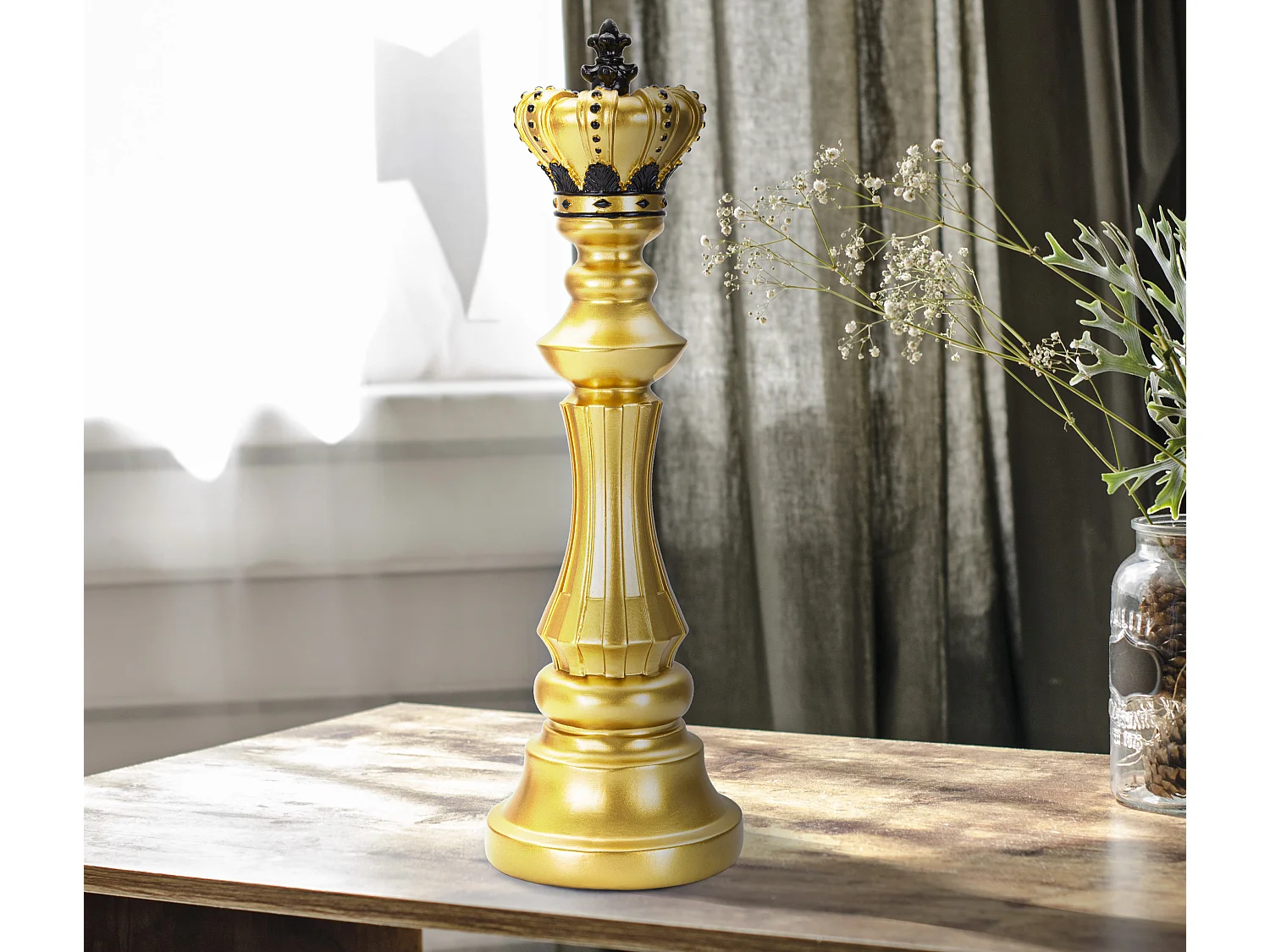 Pièce d'Échec Déco en Résine "Roi Couronne" 40cm Or