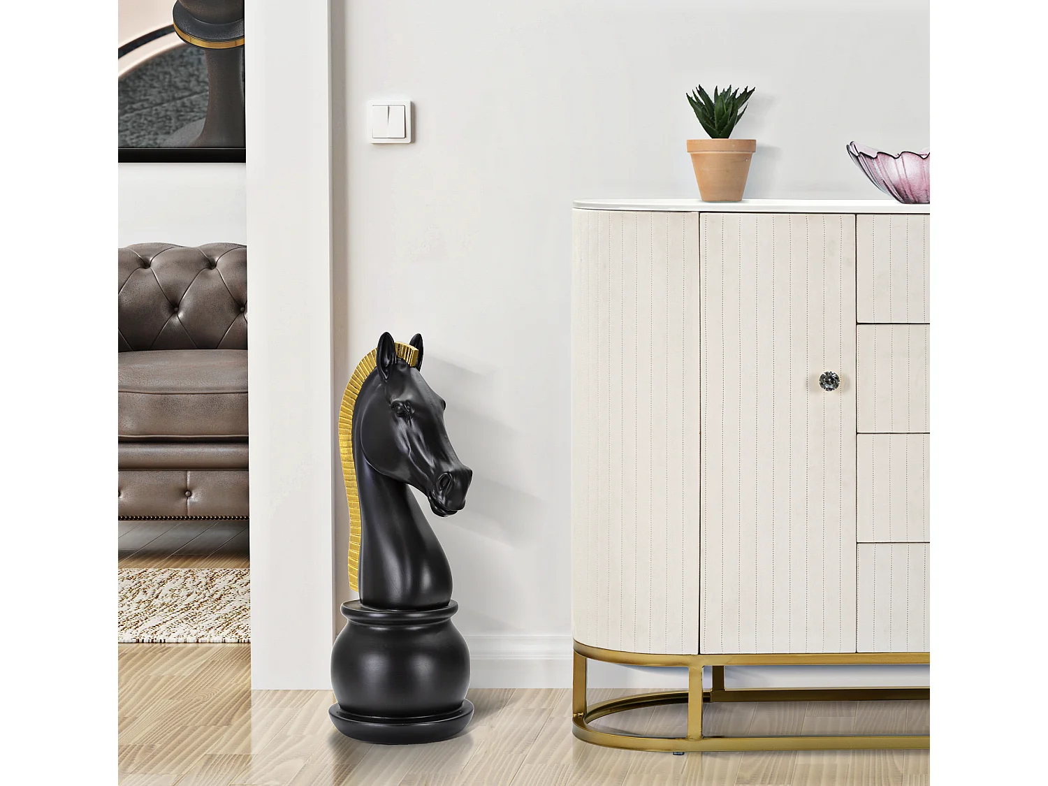 Pièce d'Échec Déco en Résine "Cavalier" 50cm Noir