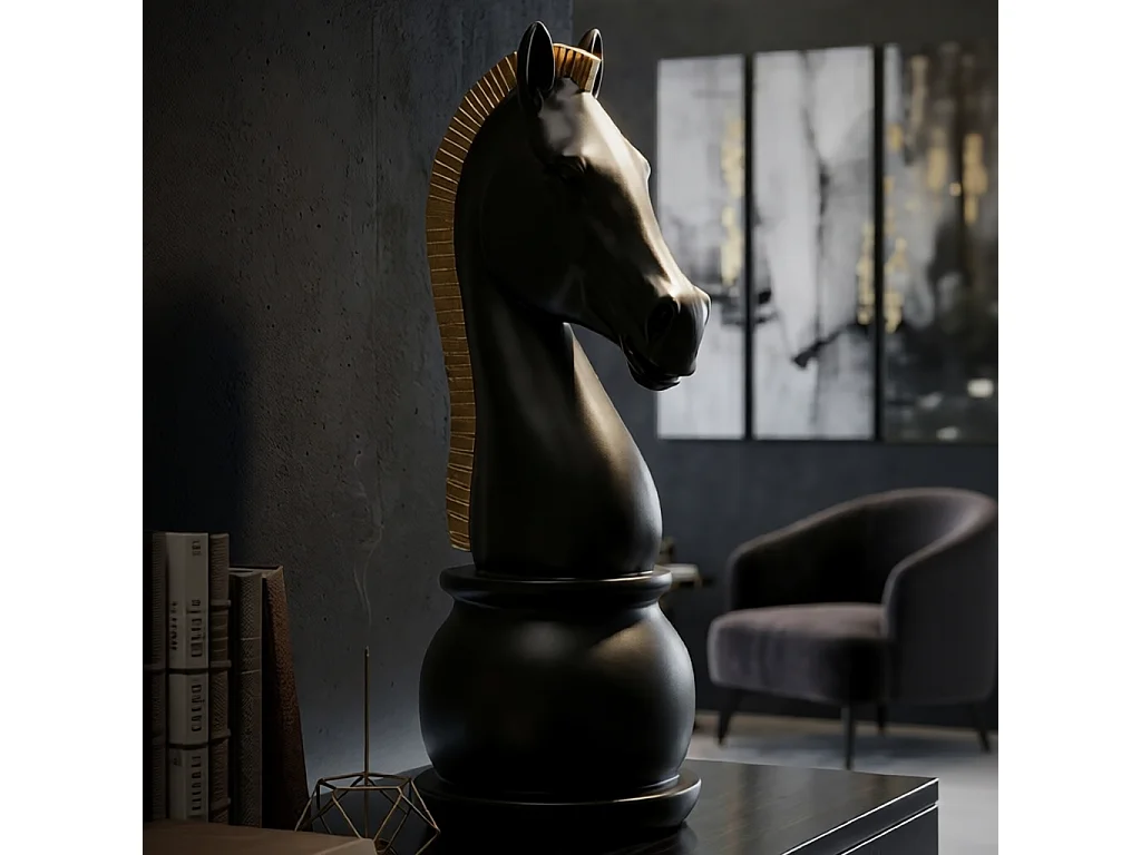 Pièce d'Échec Déco en Résine "Cavalier" 50cm Noir