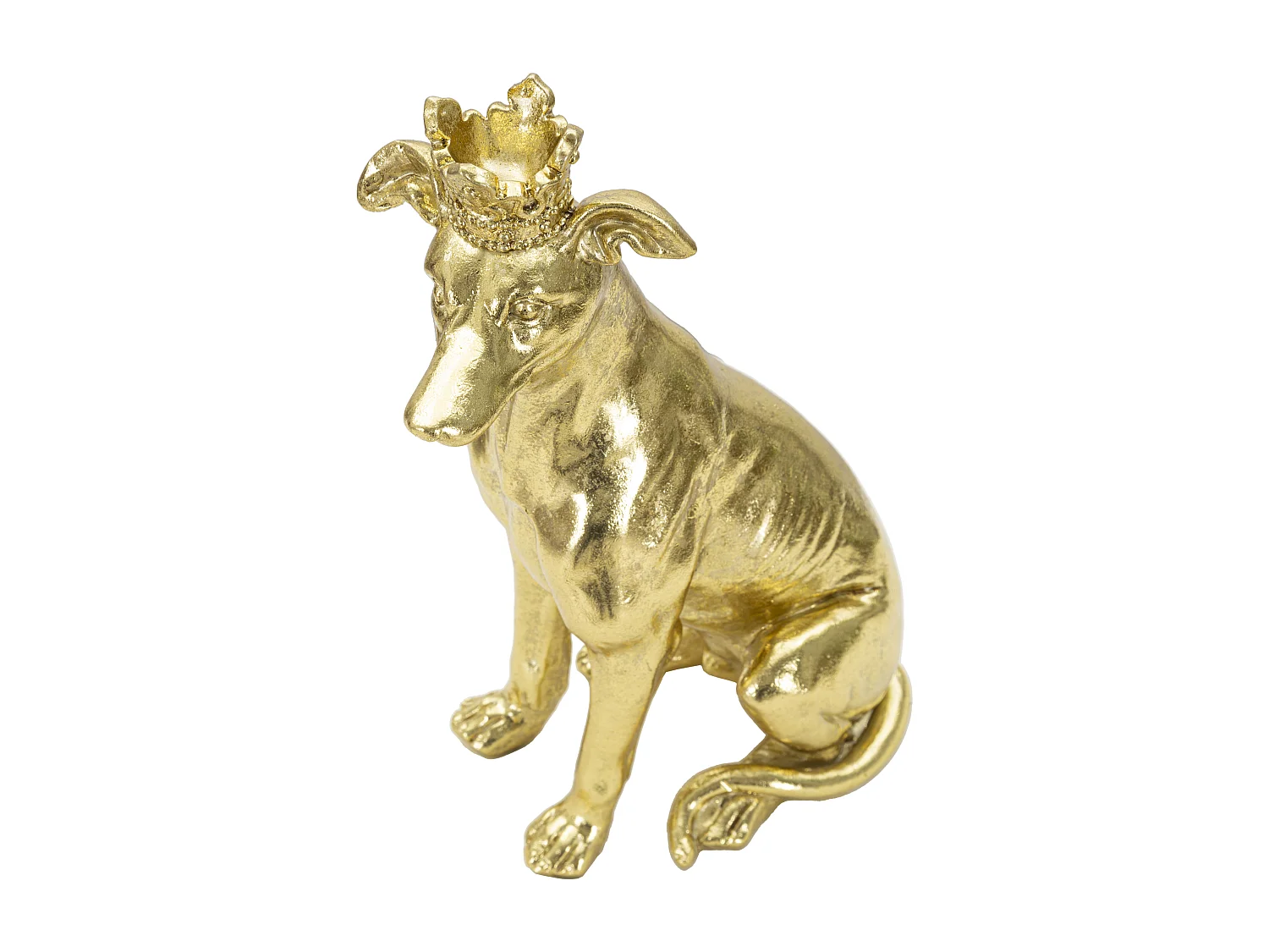 Statua di cane seduto con corona in resina dorata cm 20x12,5x33