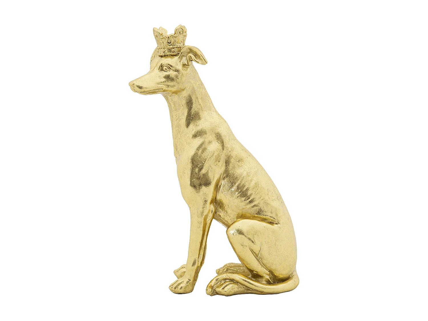 Statua di cane seduto con corona in resina dorata cm 20x12,5x33