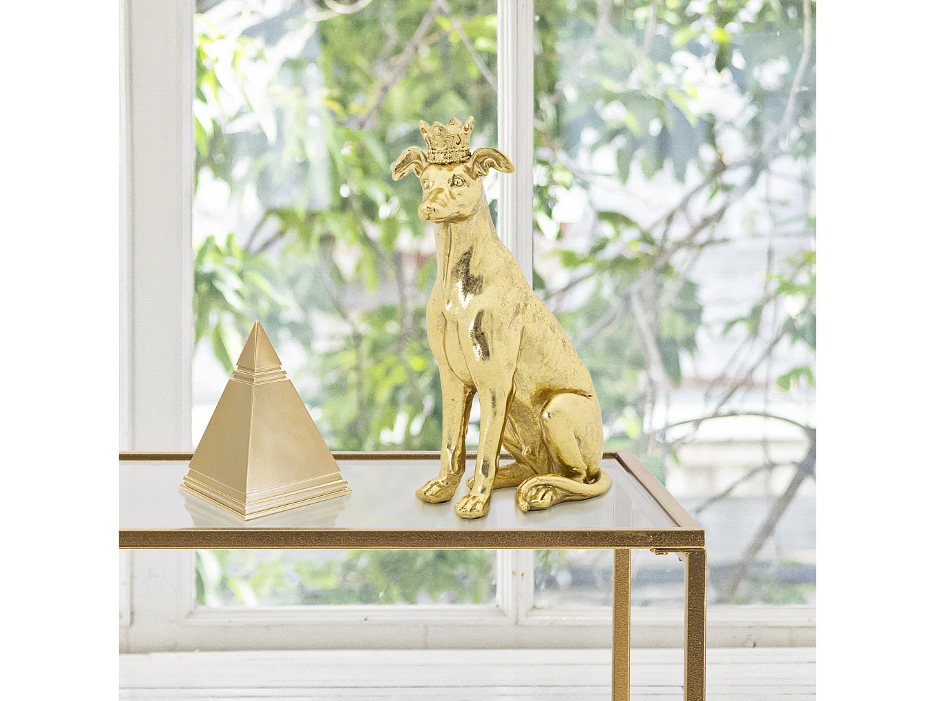 Statuette Déco Chien "Couronne" 33cm Or