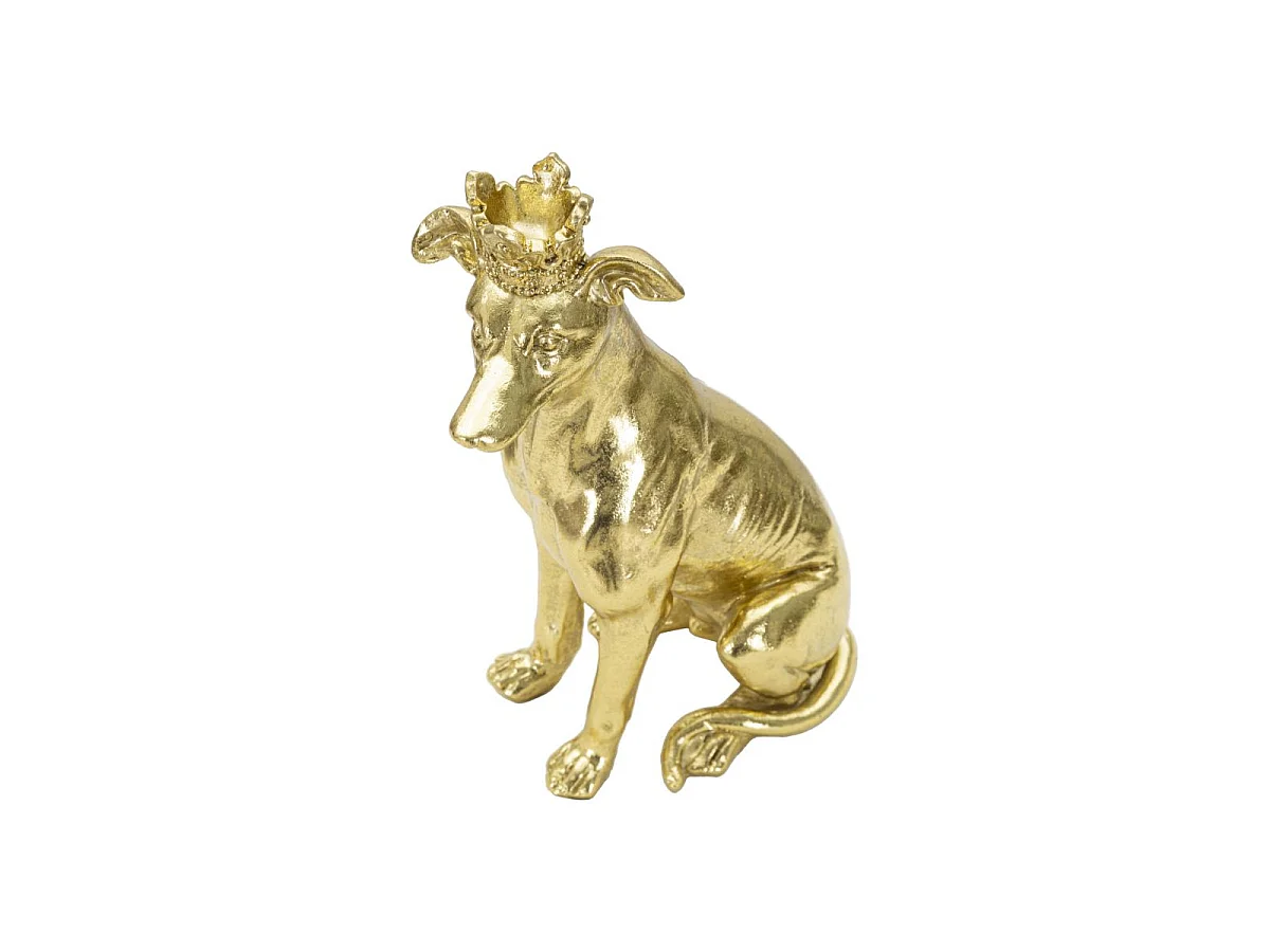 Statuette Déco Chien "Couronne" 33cm Or