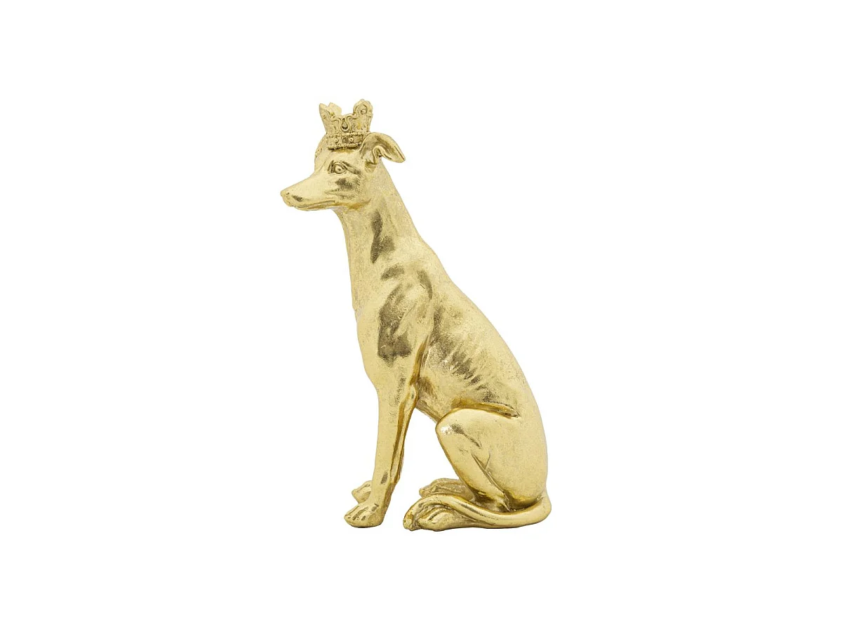 Statuette Déco Chien "Couronne" 33cm Or
