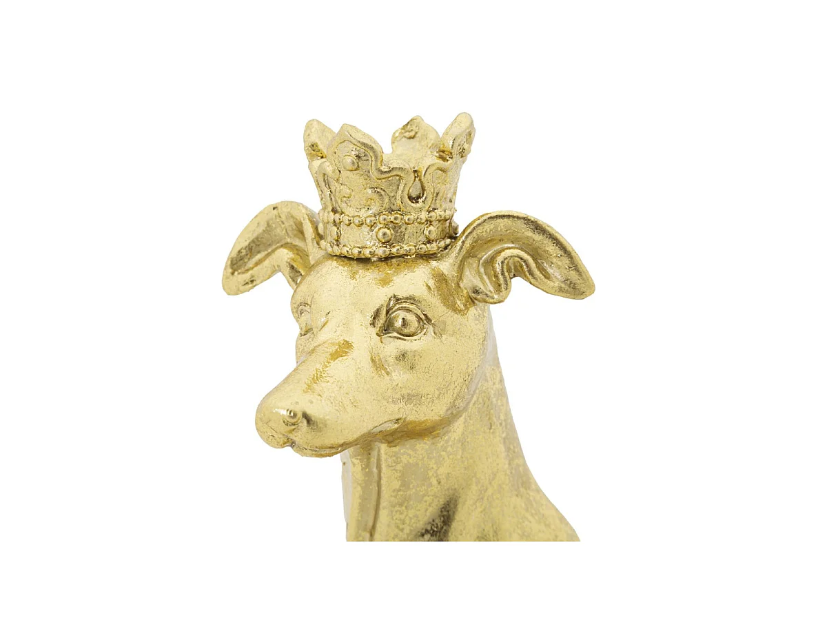 Statuette Déco Chien "Couronne" 33cm Or