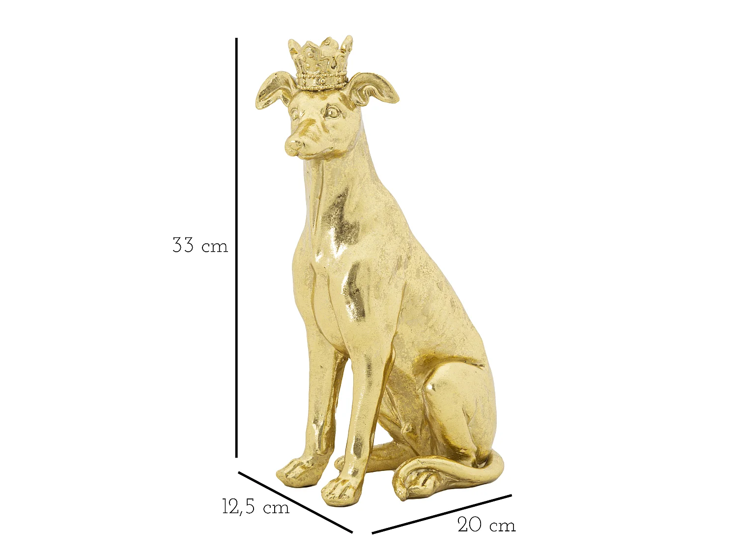 Statuette Déco Chien "Couronne" 33cm Or